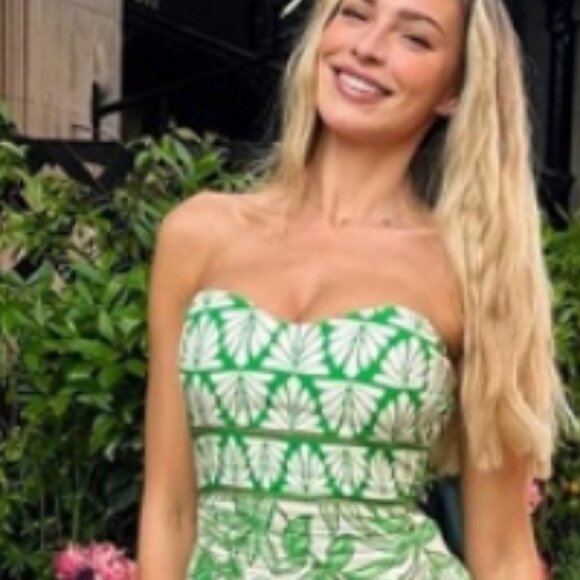 NEW Zara Linen Blend Strapless Midi Dress with Tropical Print, Size S - Picture 5 of 16